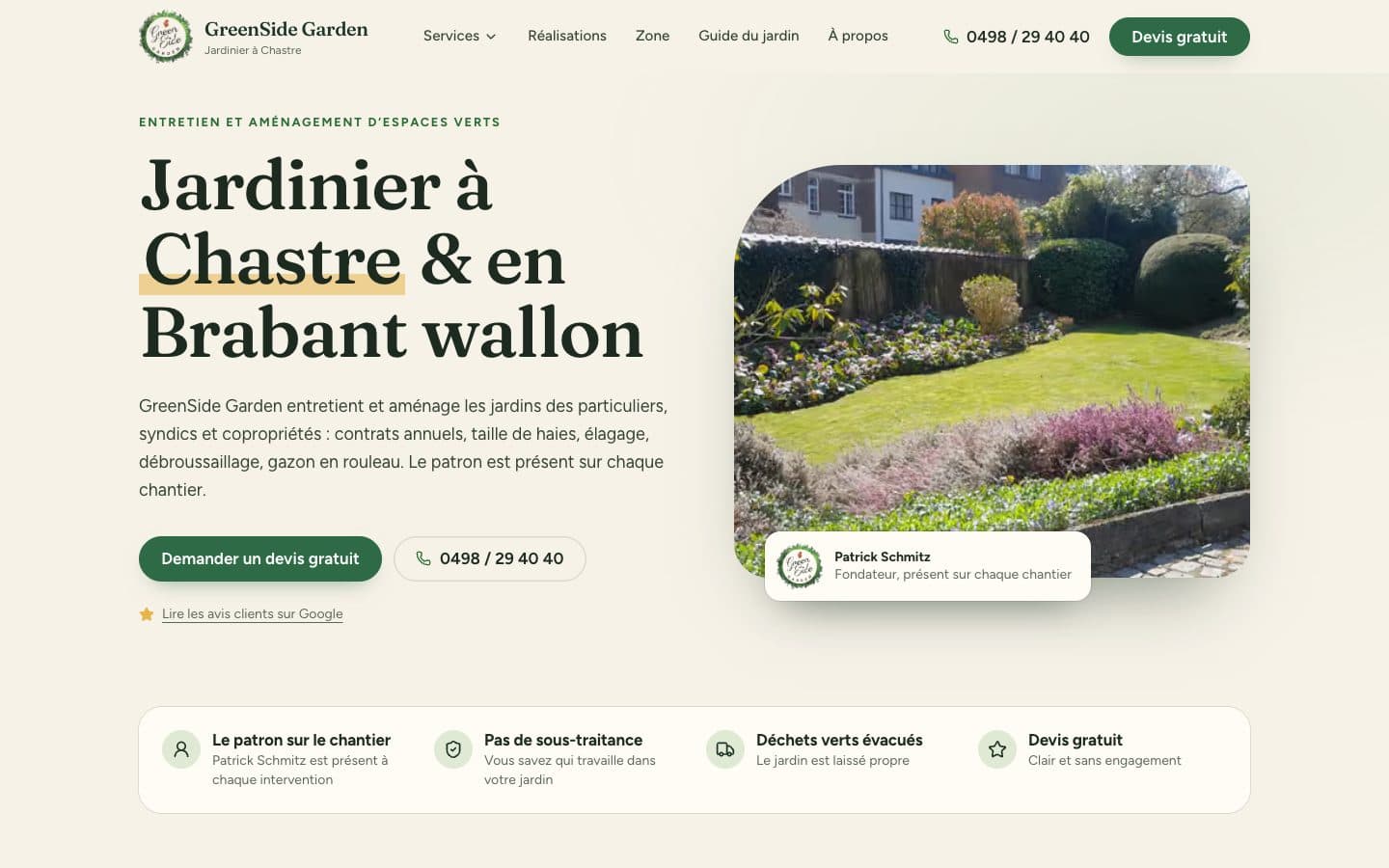 Site internet de GreenSide Garden, réalisé par BeebopCity